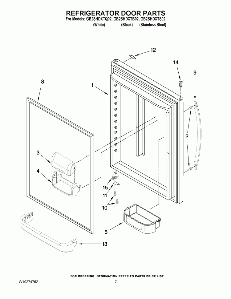 REFRIGERATOR DOOR PARTS Diagram and Parts List for GB2SHDXTQ02  Whirlpool Refrigerator