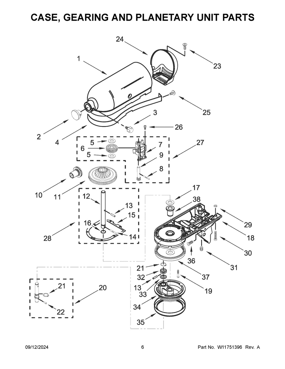 04 - Case, Gearing And Planetary Unit Parts Diagram and Parts List for KSM156MPTFL5  Whirlpool Mixer