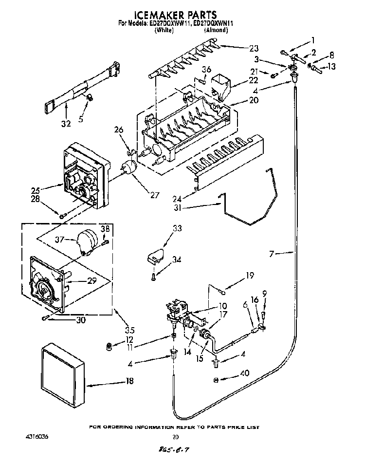 Icemaker Diagram and Parts List for ED27DQZWN11  Whirlpool Refrigerator