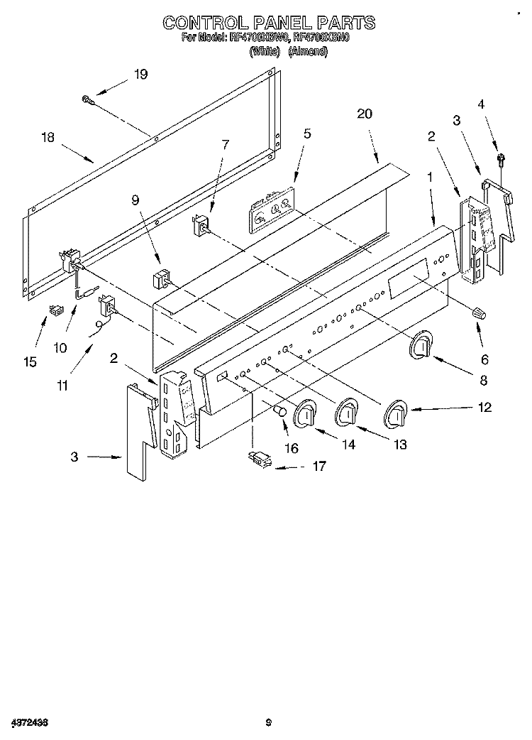CONTROL PANEL, LIT/OPTIONAL Diagram and Parts List for  Whirlpool Range