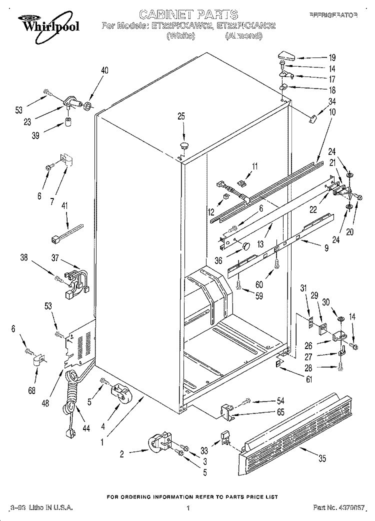 CABINET Diagram and Parts List for ET22PKXAN02  Whirlpool Refrigerator