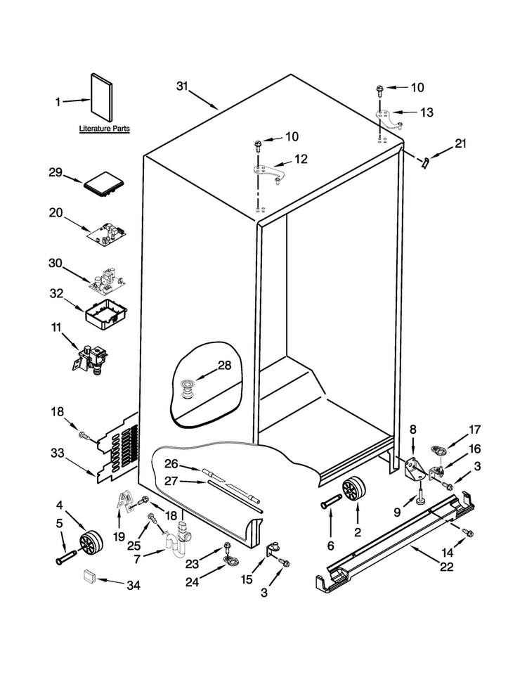 Cabinet Parts Diagram and Parts List for  Whirlpool Refrigerator