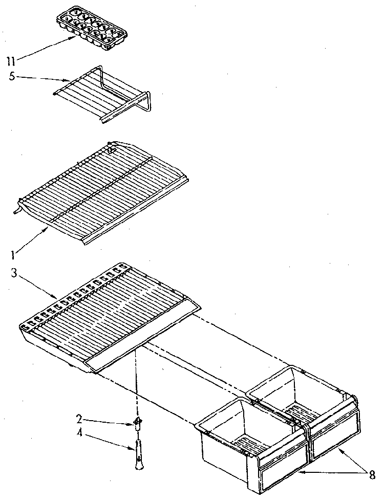 Shelf Diagram and Parts List for ET18JKXSN04  Whirlpool Refrigerator