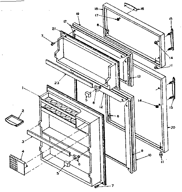 Door Parts Diagram and Parts List for 106U12DA  Kenmore Refrigerator