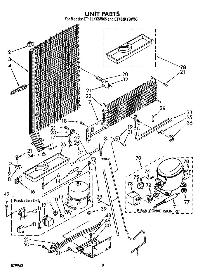 UNIT Diagram and Parts List for ET18JKYSN05  Whirlpool Refrigerator