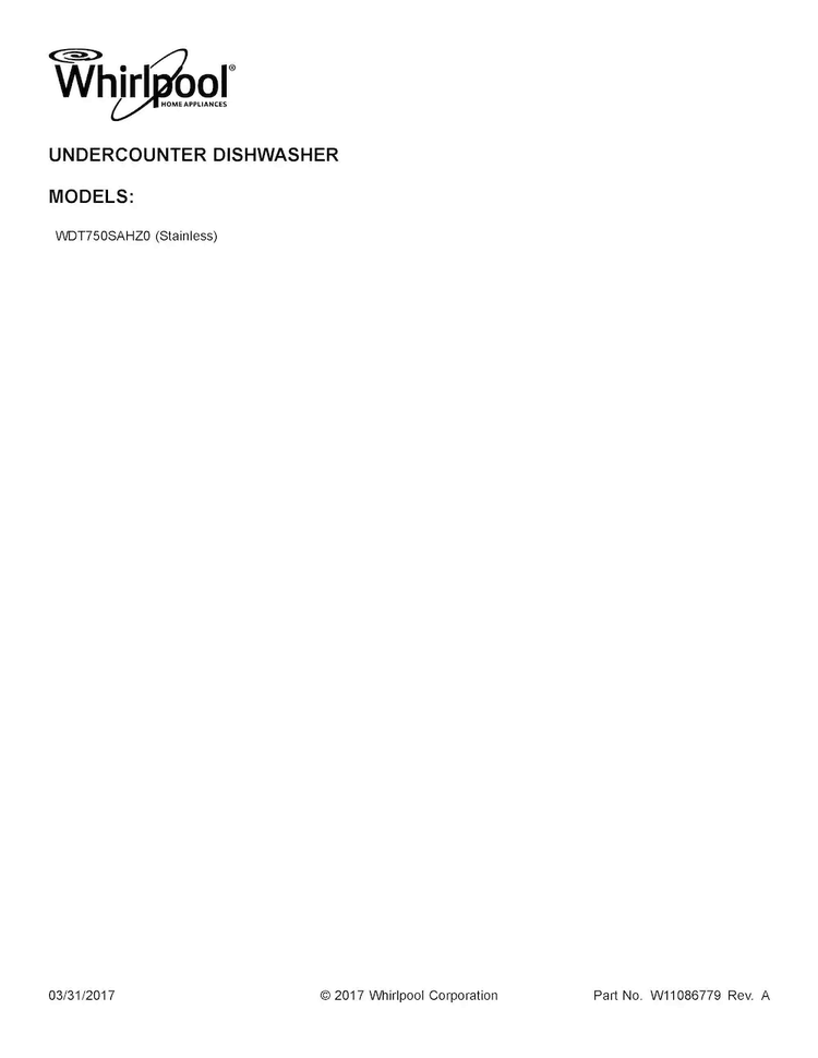 Cover Sheet Diagram and Parts List for  Whirlpool Dishwasher