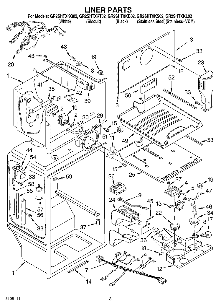 LINER Diagram and Parts List for GR2SHTXKS02  Whirlpool Refrigerator