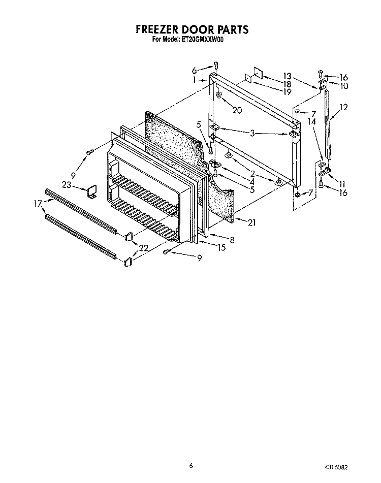 FREEZER DOOR Diagram and Parts List for ET20GMXXN00  Whirlpool Refrigerator