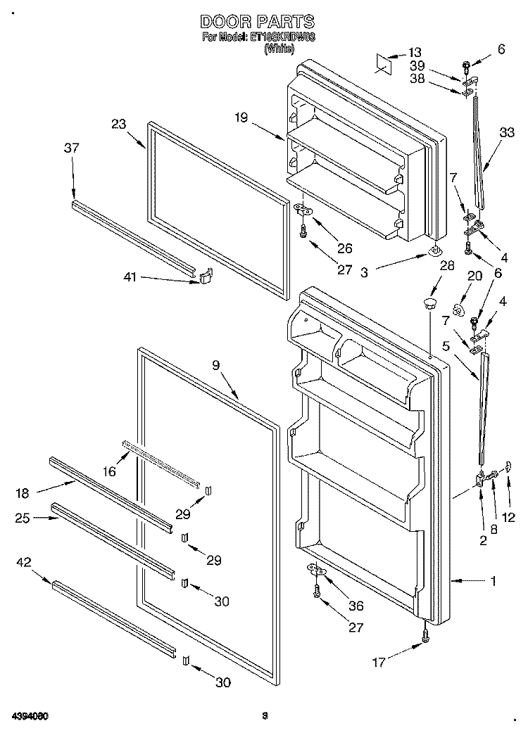 DOOR Diagram and Parts List for ET18SKRDW03  Whirlpool Refrigerator
