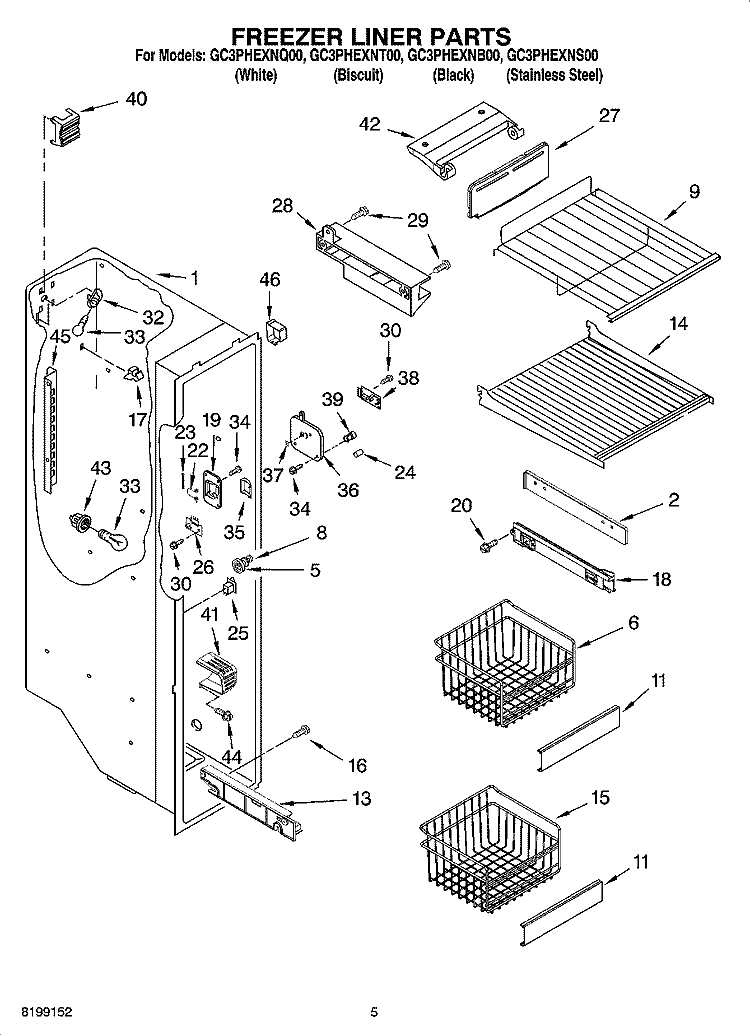 FREEZER LINER PARTS Diagram and Parts List for GC3PHEXNB00  Whirlpool Refrigerator