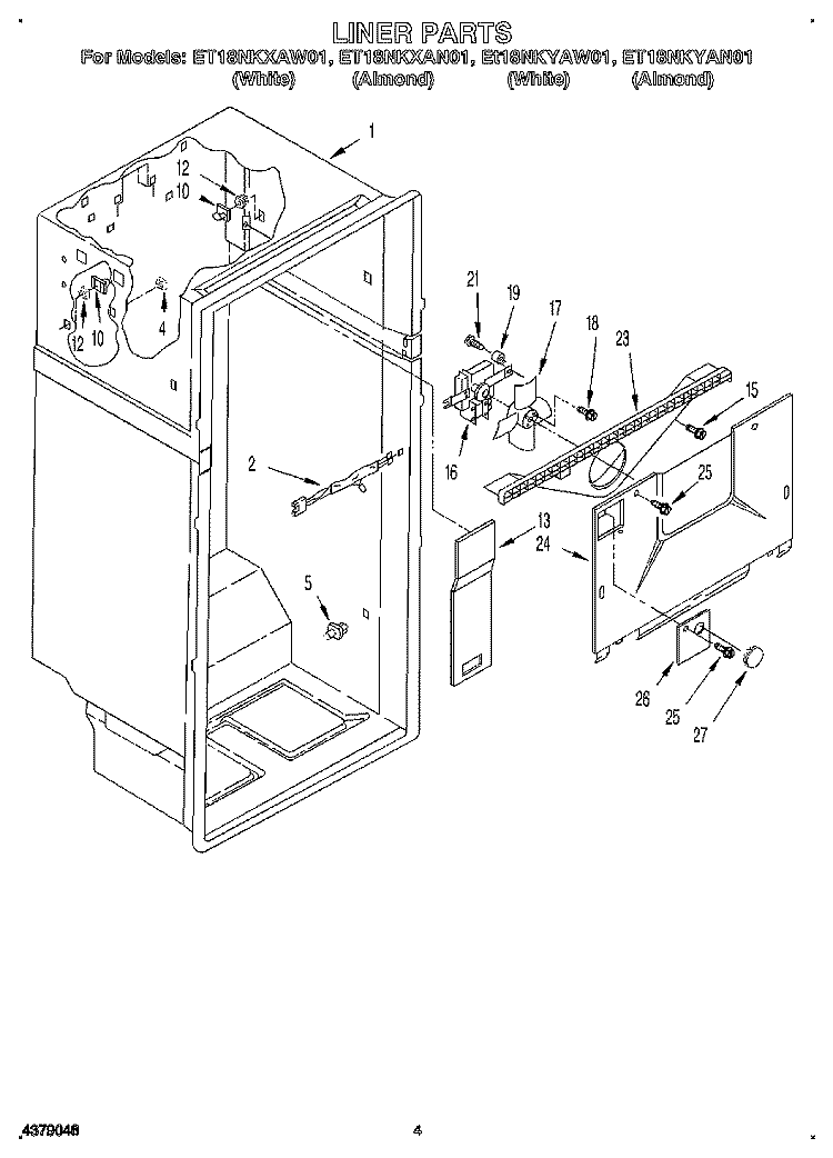 LINER Diagram and Parts List for ET18NKXAW01  Whirlpool Refrigerator