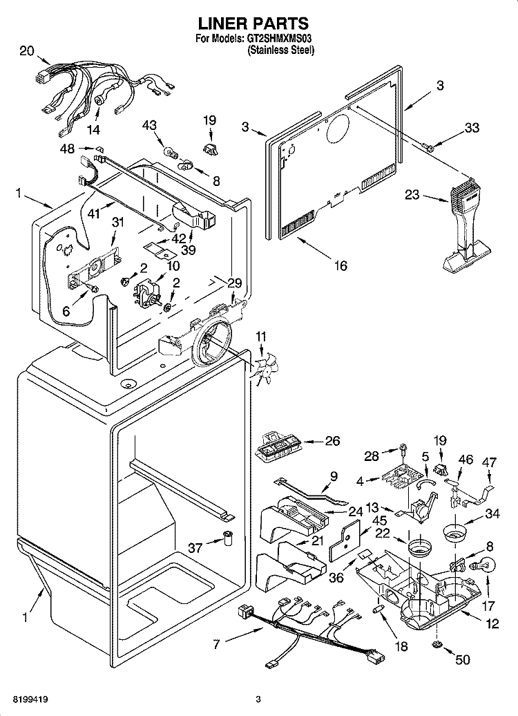 LINER PARTS Diagram and Parts List for GT2SHMXMS03  Whirlpool Refrigerator