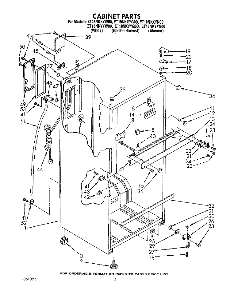 CABINET Diagram and Parts List for ET18NKXYN00  Whirlpool Refrigerator