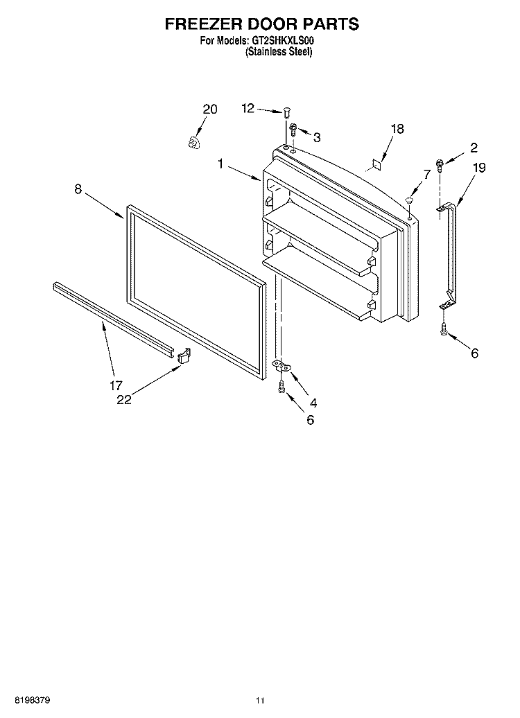 FREEZER DOOR, OPTIONAL Diagram and Parts List for GT2SHKXLS00  Whirlpool Refrigerator