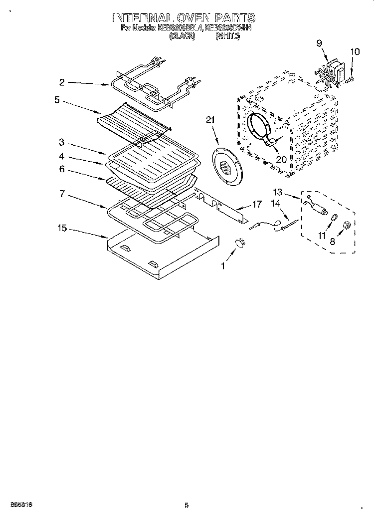 INTERNAL OVEN Diagram and Parts List for KEBS208DWH4  KitchenAid Wall Oven