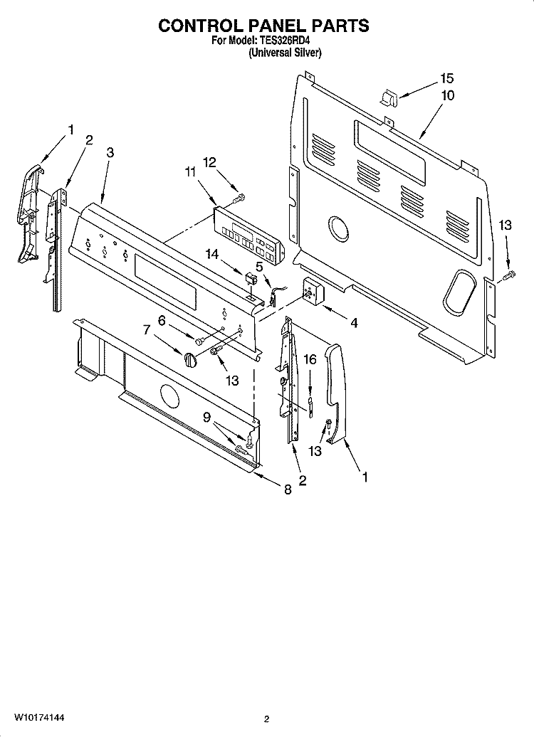 CONTROL PANEL PARTS Diagram and Parts List for TES326RD4  Estate Range