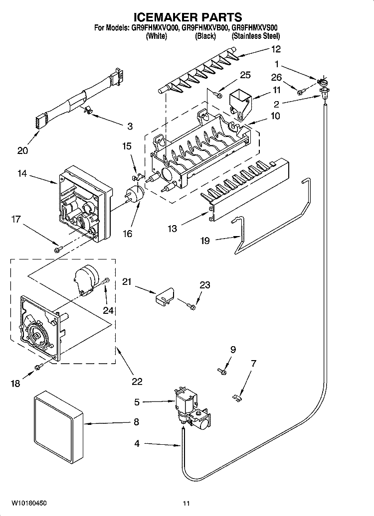 ICEMAKER PARTS Diagram and Parts List for GR9FHMXVS00  Whirlpool Refrigerator