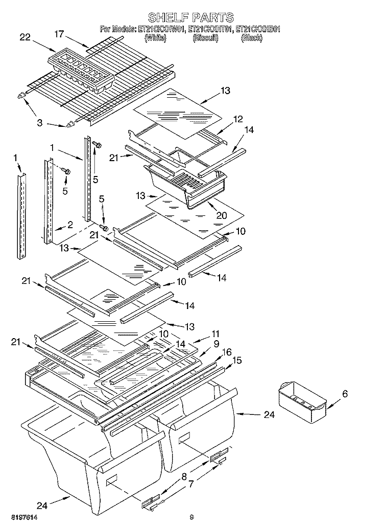 SHELF, OPTIONAL Diagram and Parts List for ET21CKXHB01  Whirlpool Refrigerator