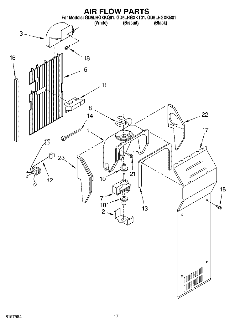 AIR FLOW Diagram and Parts List for GD5LHGXKT01  Whirlpool Refrigerator