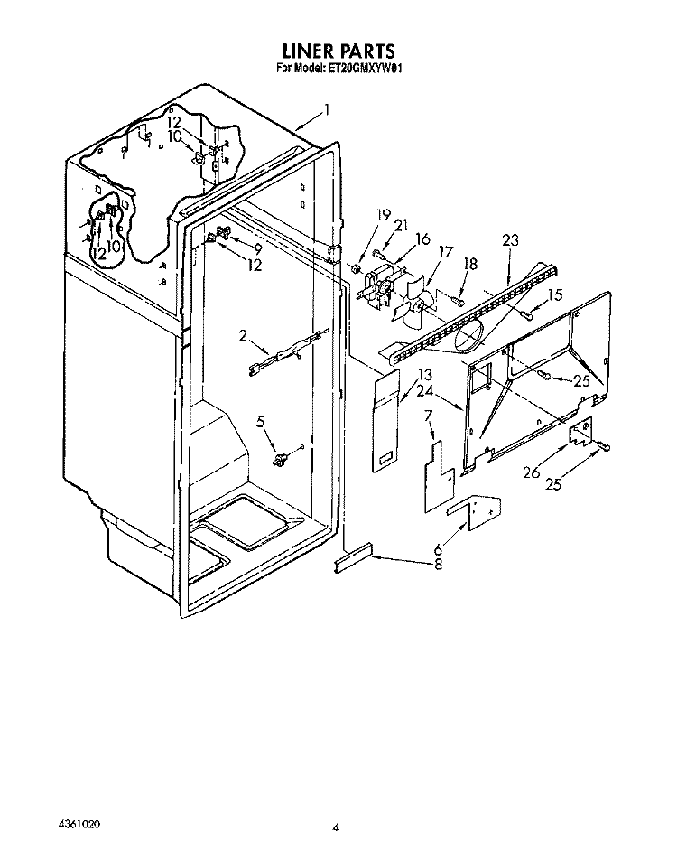 LINER Diagram and Parts List for ET20GMXYW01  Whirlpool Refrigerator