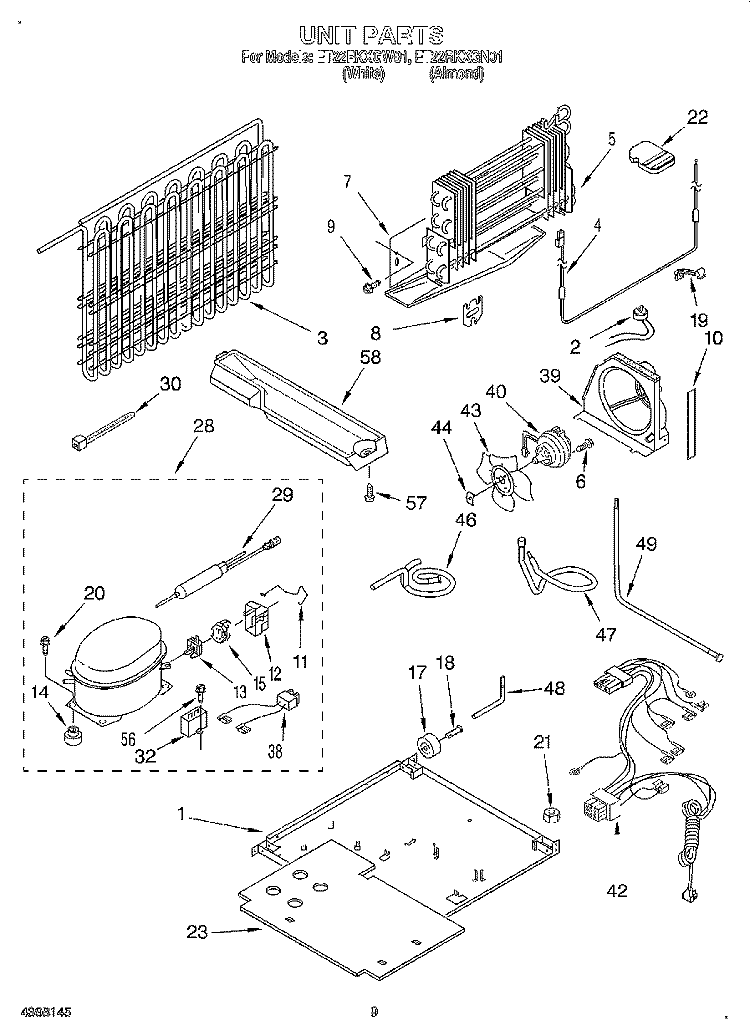 UNIT Diagram and Parts List for ET22RKXGN01  Whirlpool Refrigerator