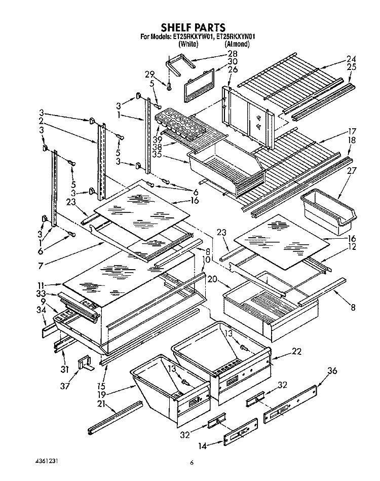 SHELF, LIT/OPTIONAL Diagram and Parts List for ET25RKXYN01  Whirlpool Refrigerator