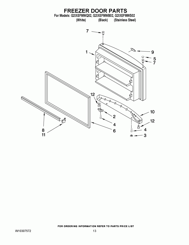 FREEZER DOOR PARTS Diagram and Parts List for G2IXEFMWQ02  Whirlpool Refrigerator