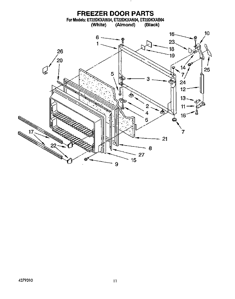 FREEZER DOOR Diagram and Parts List for ET22DKXAB04  Whirlpool Refrigerator
