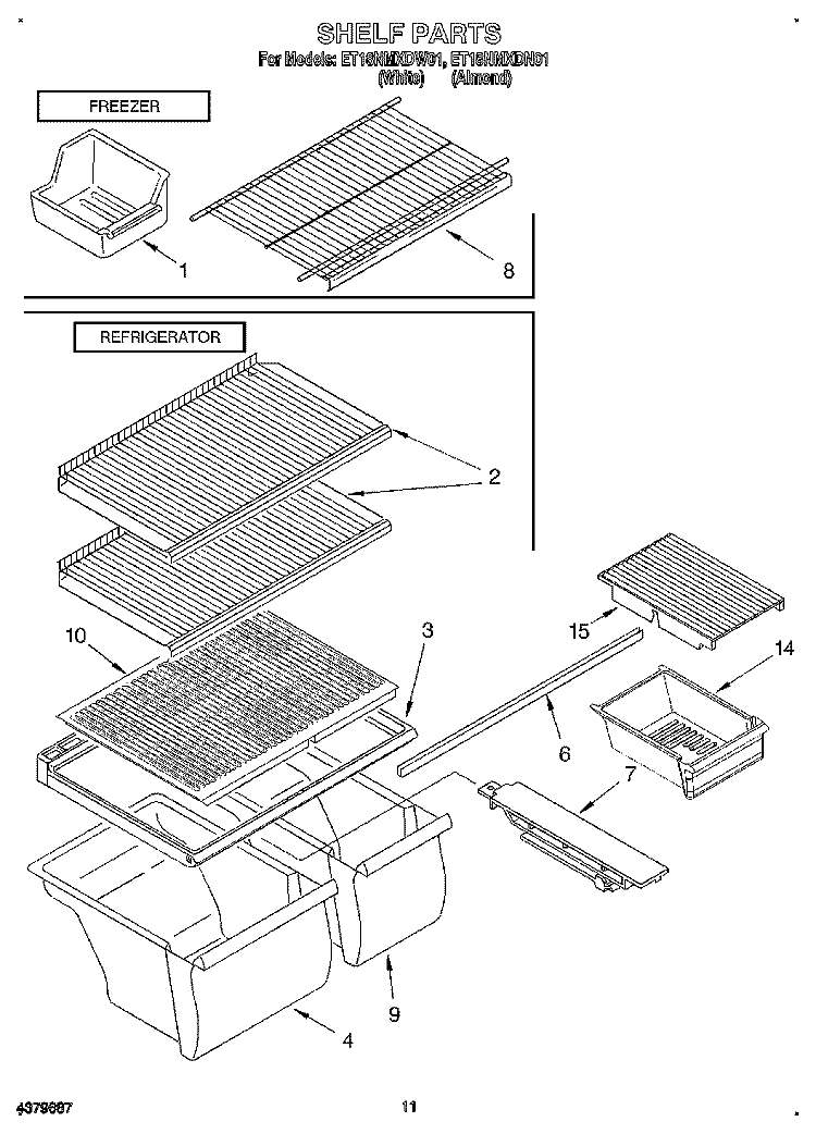 SHELF, LIT/OPTIONAL Diagram and Parts List for ET18NMXDW01  Whirlpool Refrigerator