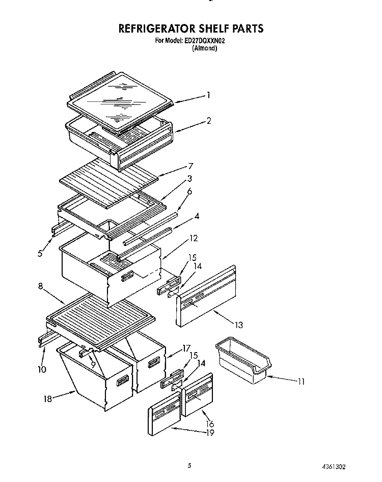 REFRIGERATOR SHELF Diagram and Parts List for ED27DQXXN02  Whirlpool Refrigerator