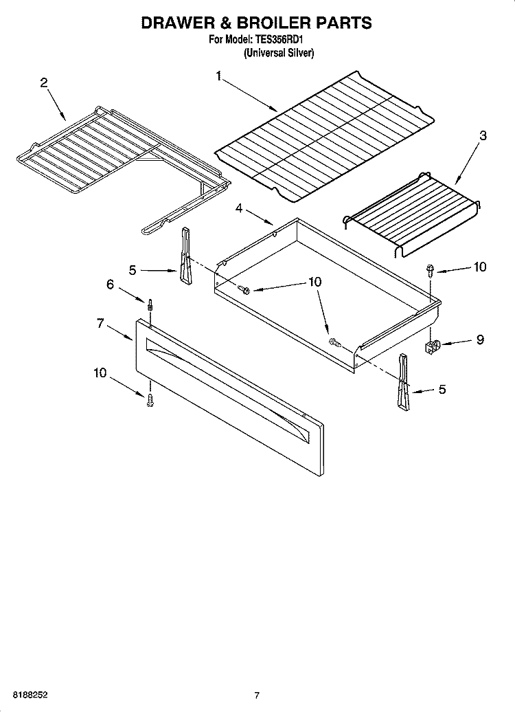 DRAWER & BROILER PARTS, OPTIONAL PARTS Diagram and Parts List for TES356RD1  Estate Range