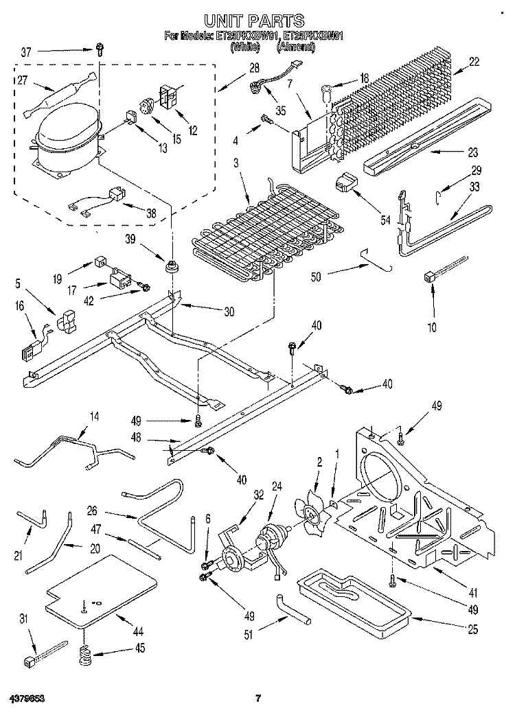UNIT Diagram and Parts List for ET25PKXBW01  Whirlpool Refrigerator