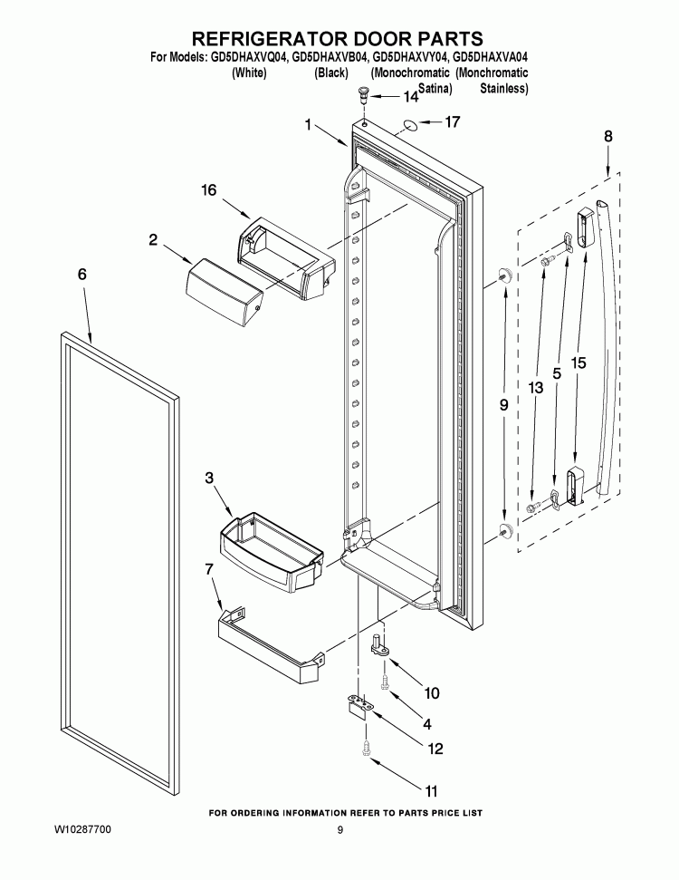 REFRIGERATOR DOOR PARTS Diagram and Parts List for GD5DHAXVB04  Whirlpool Refrigerator