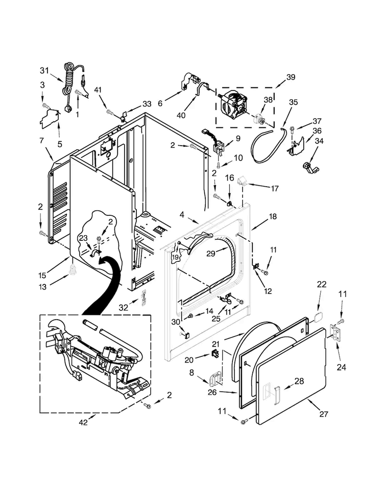 Cabinet Parts Diagram and Parts List for 110C72442511  Kenmore Dryer
