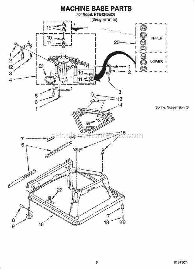 MACHINE BASE PARTS Diagram and Parts List for  Roper Washer