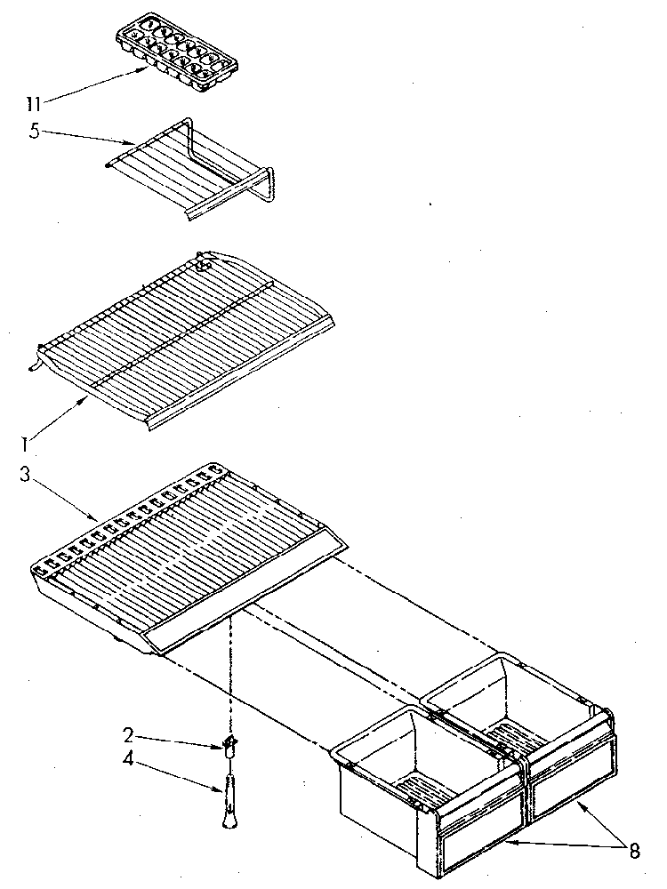 Shelf Diagram and Parts List for ET18JKXSF05  Whirlpool Refrigerator