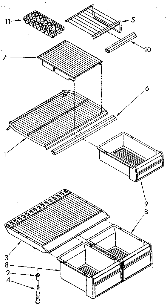 Shelf Diagram and Parts List for ET18NKXSM02  Whirlpool Refrigerator