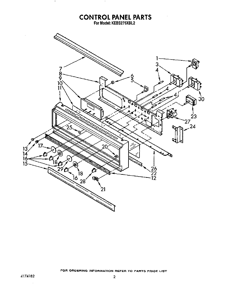 CONTROL PANEL, LIT/OPTIONAL Diagram and Parts List for KEBS276XBL2  KitchenAid Wall Oven