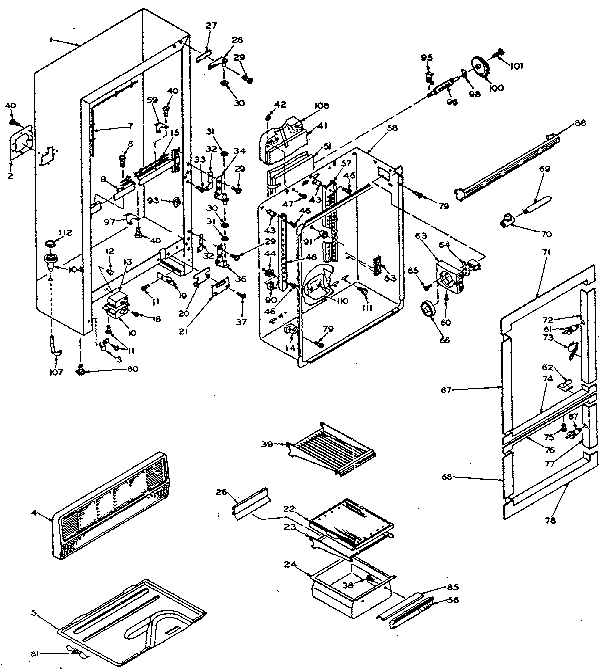 Cabinet Parts Diagram and Parts List for 106W14FIML  Kenmore Refrigerator
