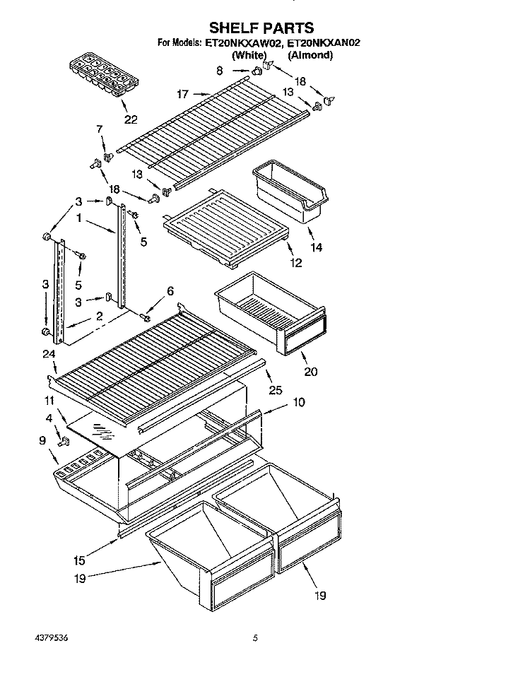 SHELF Diagram and Parts List for ET20NKXAN02  Whirlpool Refrigerator