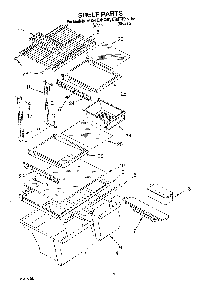 SHELF, OPTIONAL Diagram and Parts List for ET8FTEXKQ00  Whirlpool Refrigerator