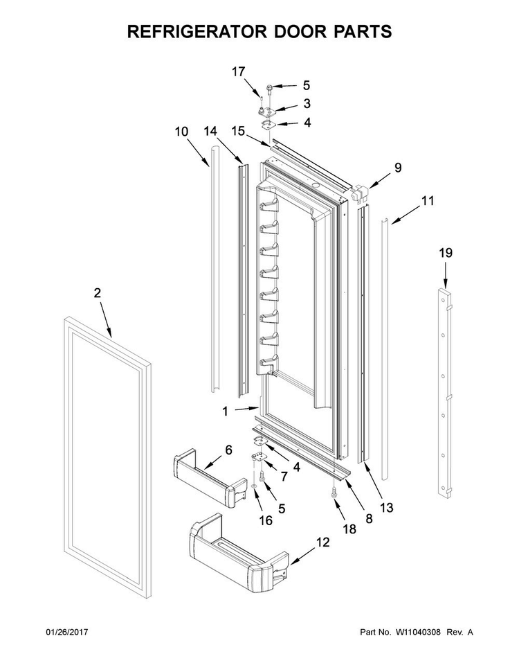 Refrigerator Door Parts Diagram and Parts List for  KitchenAid Refrigerator