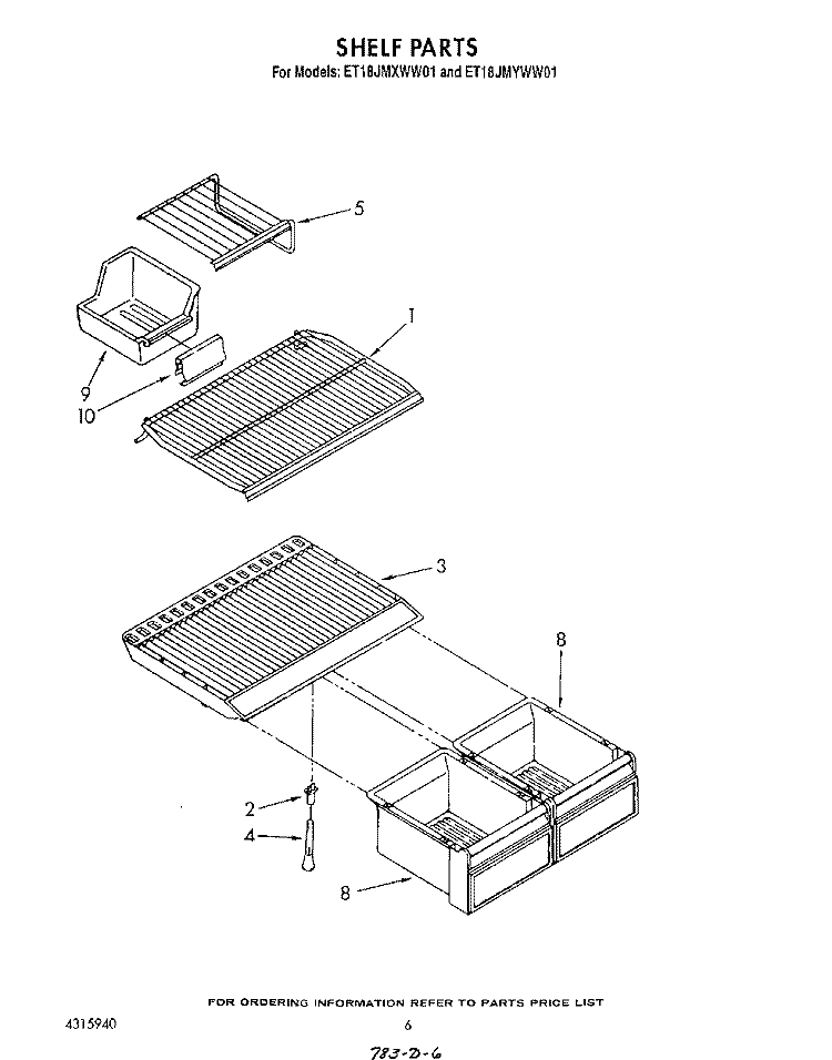 SHELF Diagram and Parts List for ET18JMYWG01  Whirlpool Refrigerator