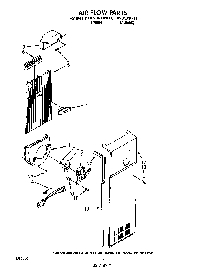 Air Flow Diagram and Parts List for ED27DQZWN11  Whirlpool Refrigerator