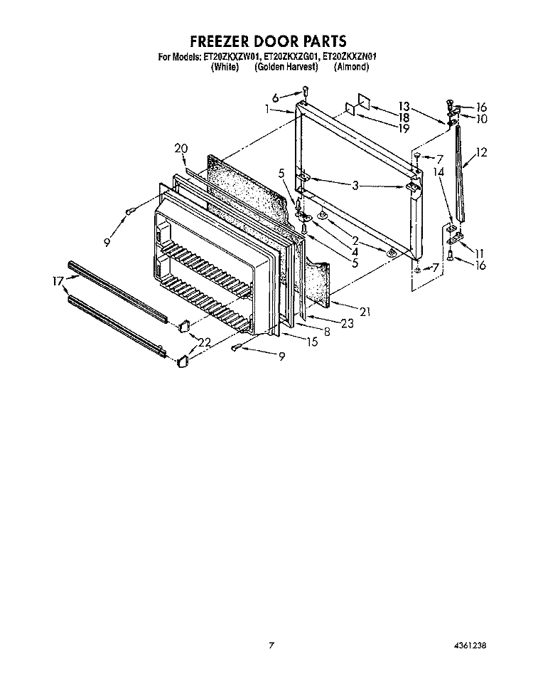 FREEZER DOOR Diagram and Parts List for ET20ZKXZN01  Whirlpool Refrigerator