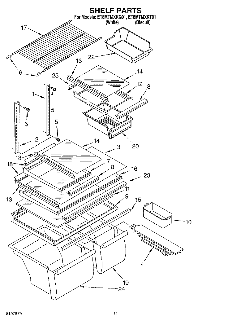SHELF, OPTIONAL Diagram and Parts List for ET8MTMXKT01  Whirlpool Refrigerator