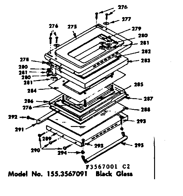 Glass Door Parts Diagram and Parts List for 1553567041  Kenmore Range