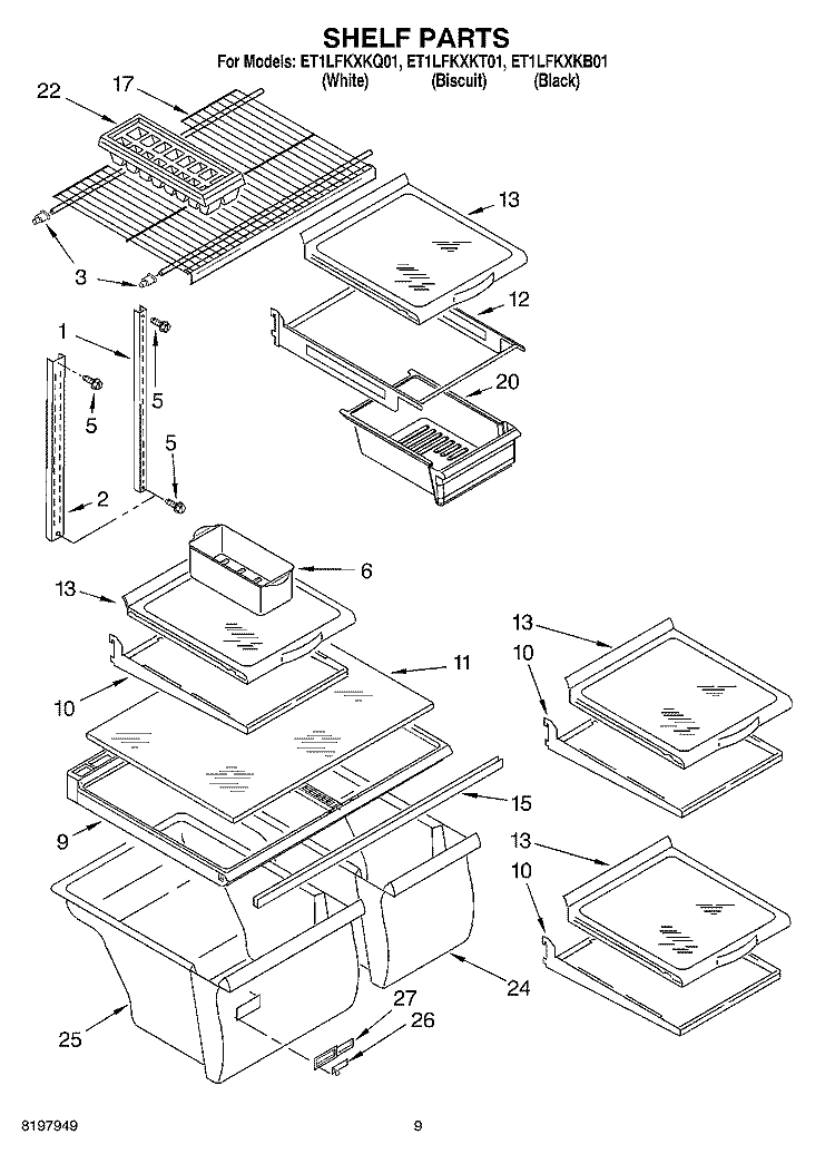 SHELF, OPTIONAL Diagram and Parts List for ET1LFKXKB01  Whirlpool Refrigerator
