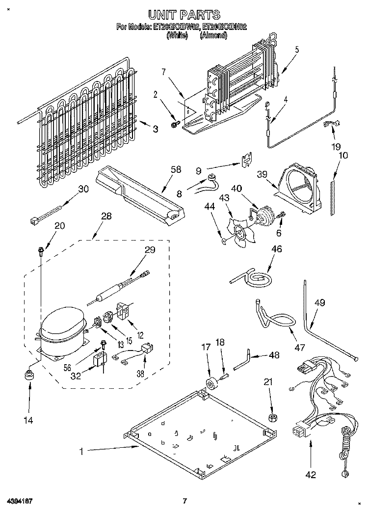 UNIT Diagram and Parts List for ET20GKXDW02  Whirlpool Refrigerator