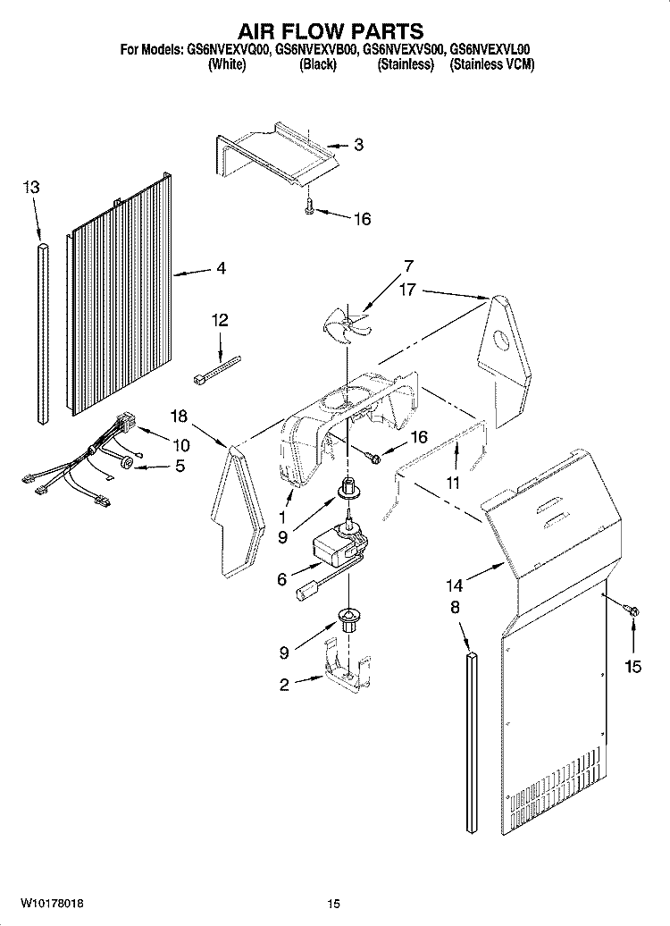 AIR FLOW PARTS Diagram and Parts List for GS6NVEXVS00  Whirlpool Refrigerator